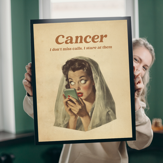 Cancer Zodiac Print – Celestial Astrology Poster, Intuitive Cancer Art, Moon Child Decor, Vintage Horoscope Wall Art
