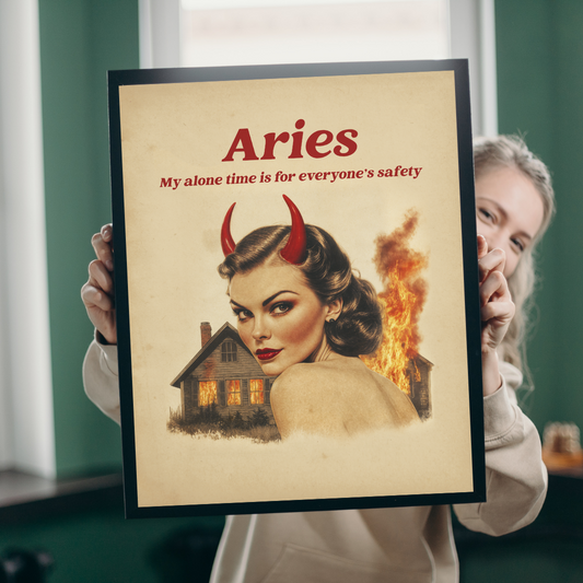 Aries Zodiac Print – Astrology Wall Art, Aries Horoscope Poster, Vintage Aesthetic, Fiery Aries Decor, Zodiac Gift for Aries Lovers