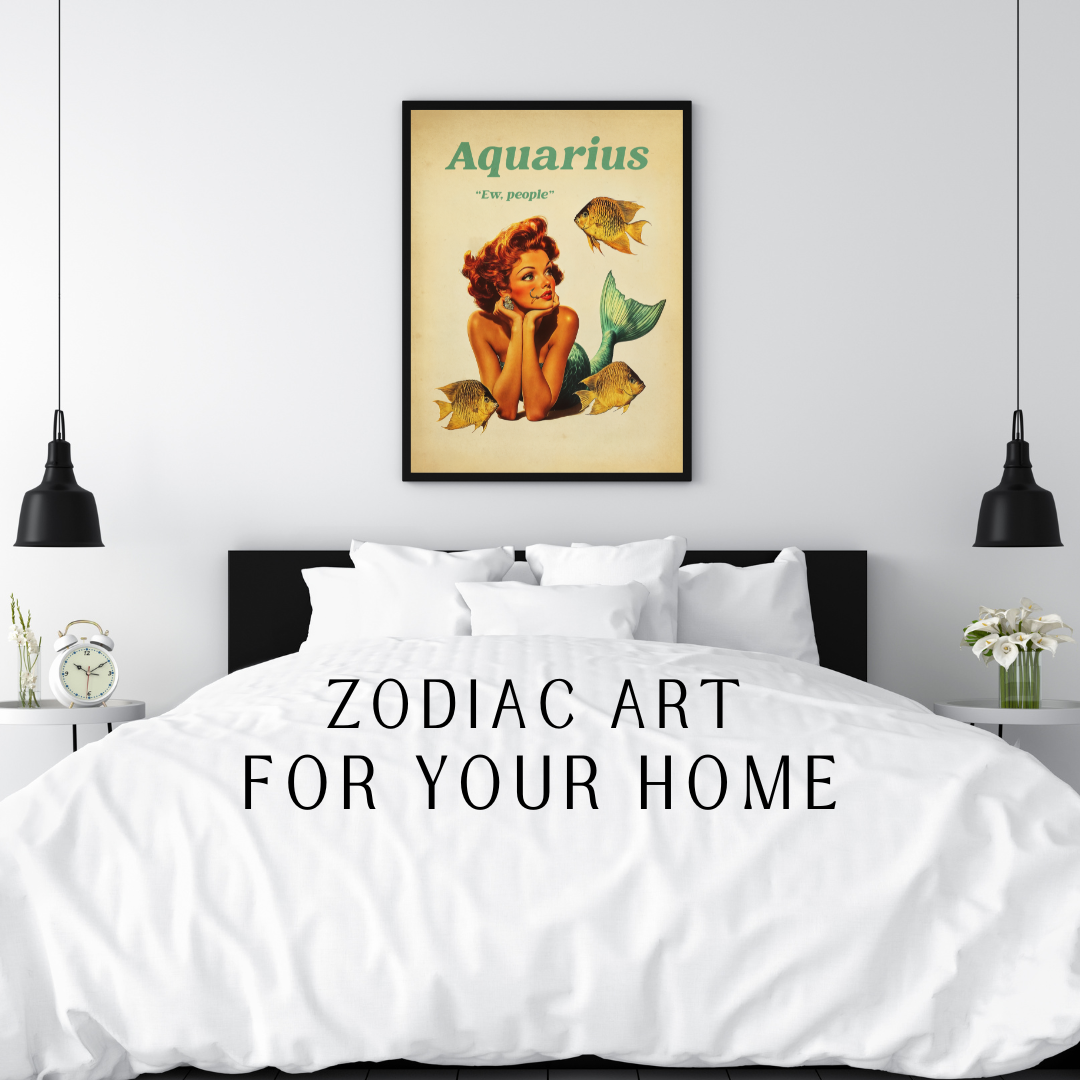 Aquarius Zodiac Poster – Eccentric Astrology Wall Art, Quirky Horoscope Print, Water Bearer Decor, Aquarius Gift Idea