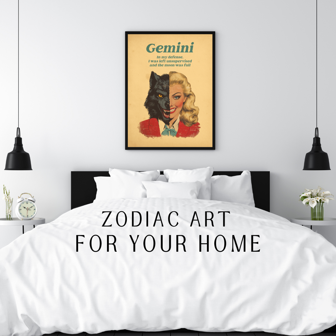 Gemini Zodiac Wall Art – Astrology Poster, Twin Sign Print, Retro Horoscope Art, Gemini Aesthetic, Best Gift for Gemini