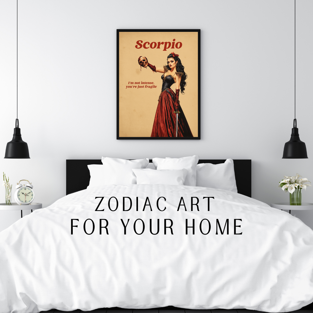 Scorpio Zodiac Print – Dark & Mysterious Astrology Poster, Scorpio Horoscope Art, Celestial Zodiac Sign Wall Decor