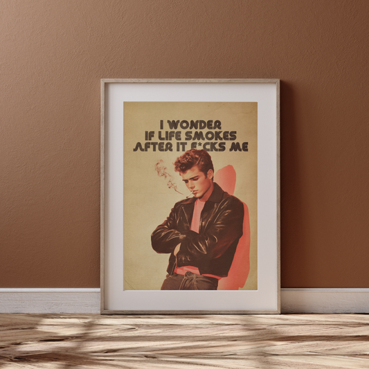 I Wonder If Life Smokes After It F*cks Me - Moody Retro Print, James Dean Aesthetic, Dark Humor Wall Art