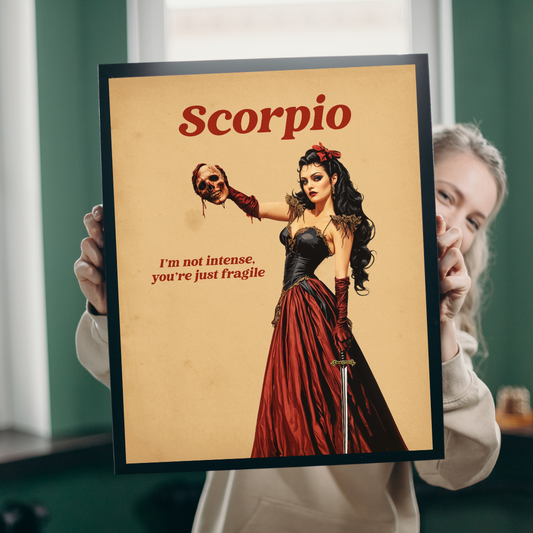Scorpio Zodiac Print – Dark & Mysterious Astrology Poster, Scorpio Horoscope Art, Celestial Zodiac Sign Wall Decor
