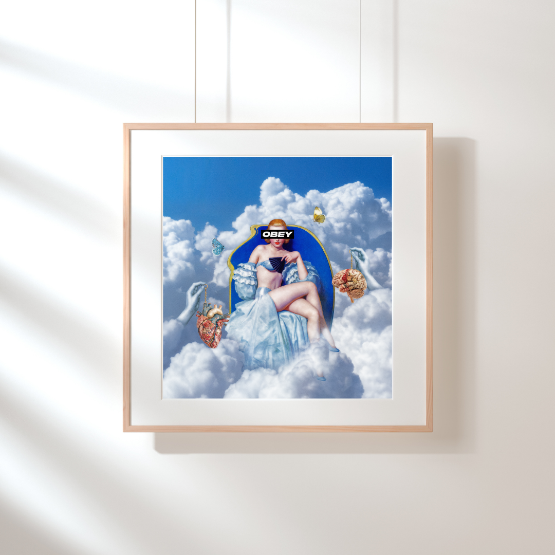 Obey Surreal Art Print – Thought-Provoking Vintage Collage of Heart vs Mind – Feminine Dreamscape Wall Art