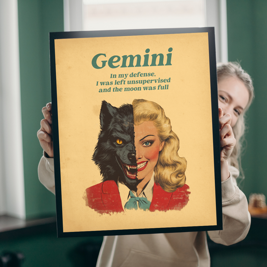 Gemini Zodiac Wall Art – Astrology Poster, Twin Sign Print, Retro Horoscope Art, Gemini Aesthetic, Best Gift for Gemini