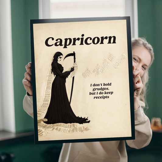 Capricorn Zodiac Print – Ambitious Astrology Poster, Earth Sign Wall Art, Vintage Horoscope Aesthetic, Capricorn Gift