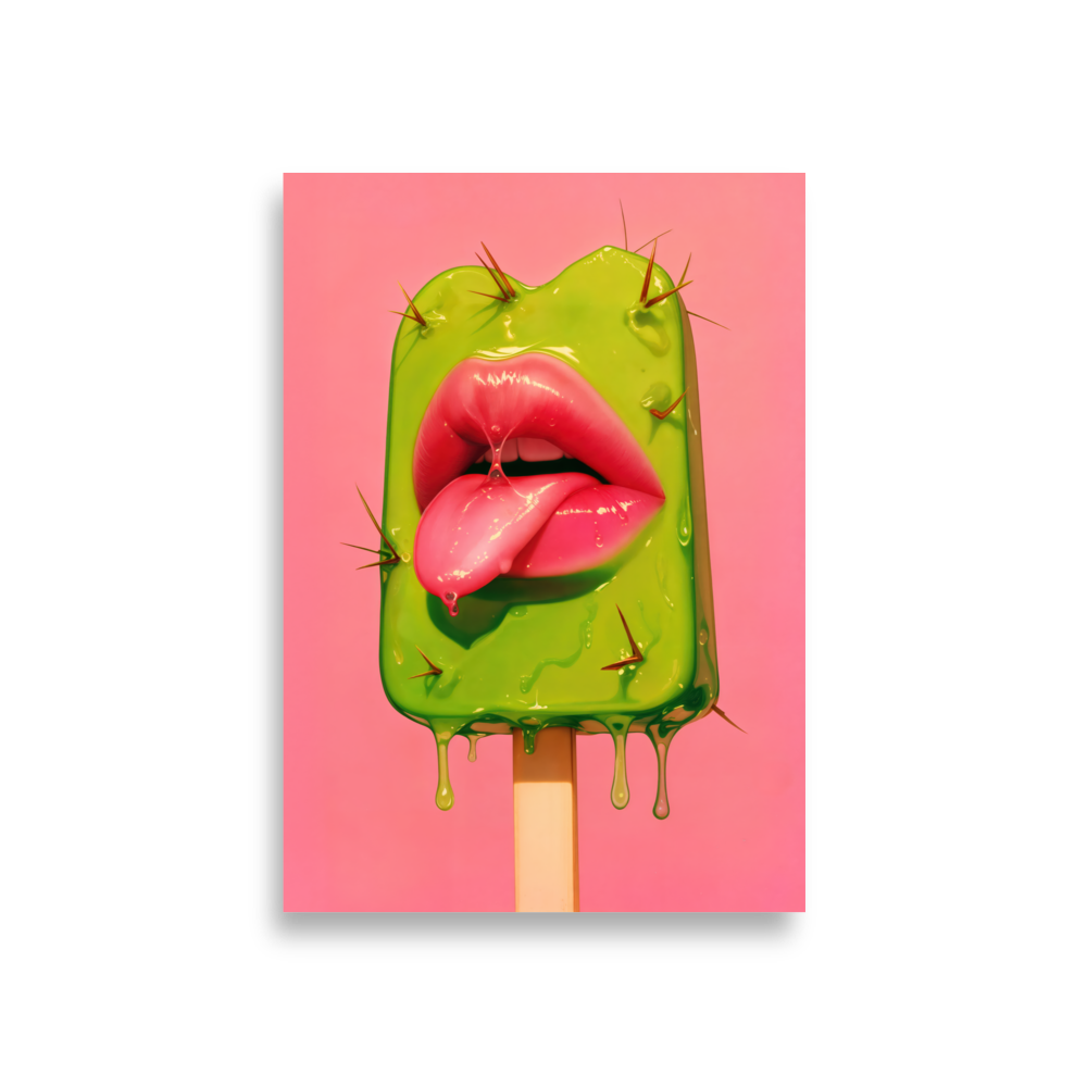 Prickly Pop Print - Cactus Lips Art - Surreal Western Pop Art - Neon Desert Aesthetic Poster - Alt Indie Y2K - Cowgirlcore Cactus Wall Art
