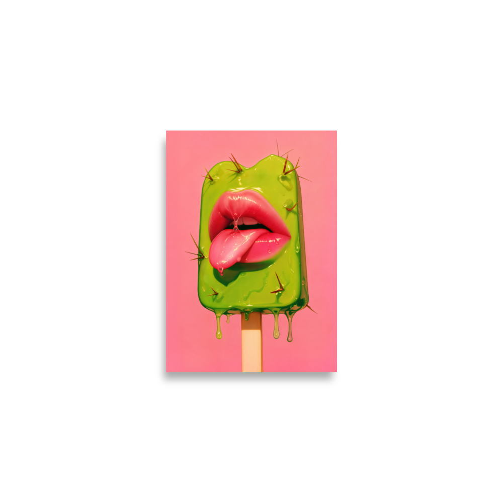 Prickly Pop Print - Cactus Lips Art - Surreal Western Pop Art - Neon Desert Aesthetic Poster - Alt Indie Y2K - Cowgirlcore Cactus Wall Art