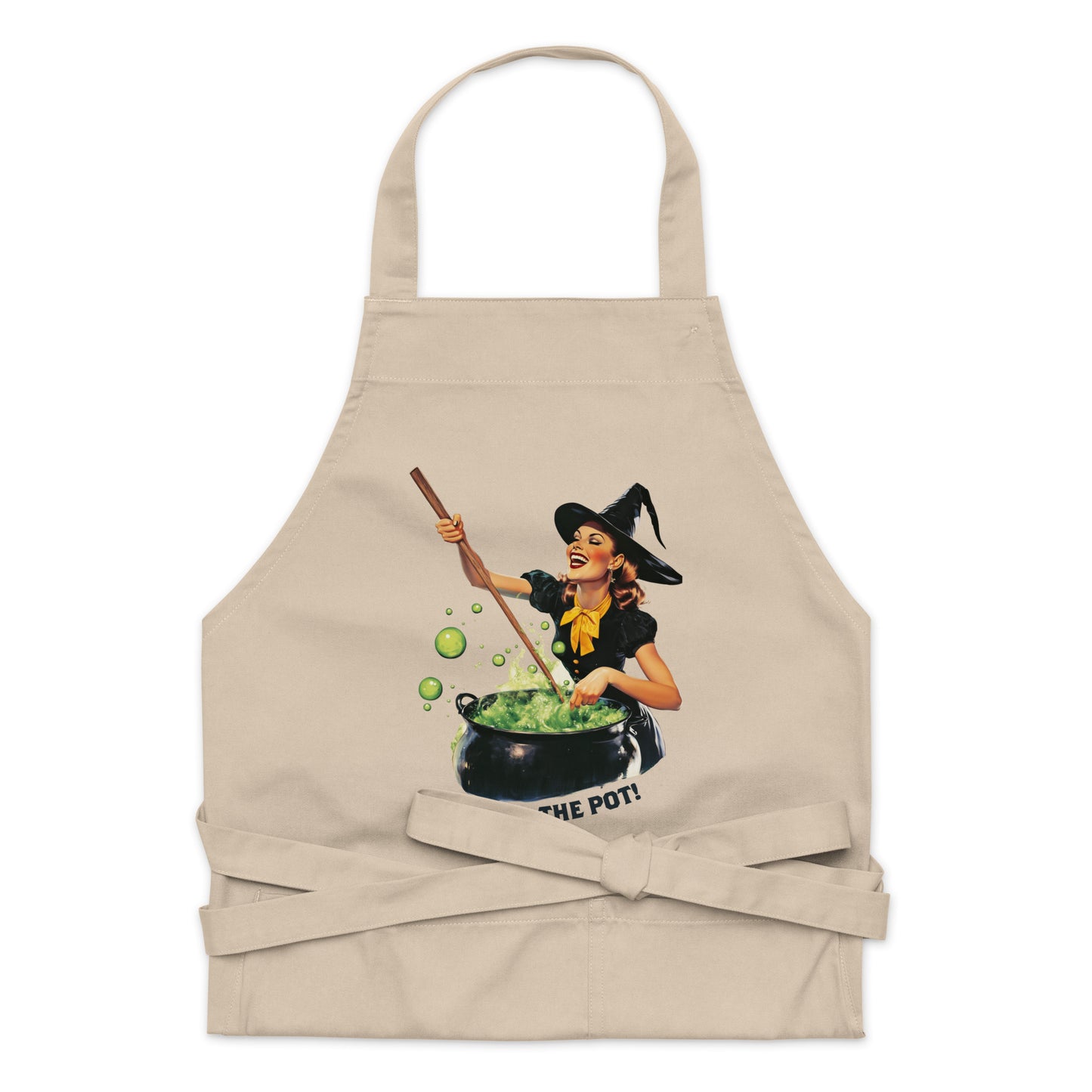 Stir The Pot Witchy Apron - Organic Cotton Funny Halloween Cooking Apron - Spooky Witch Design - Witch Gift for Housewarming Kitchen