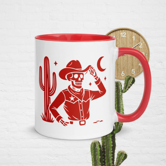 You Make Me Feel Alive Skeleton Cowboy Mug – Western Retro Pin-Up Coffee Cup, Funny Gift for Him, Vintage-Style Red Ink Design