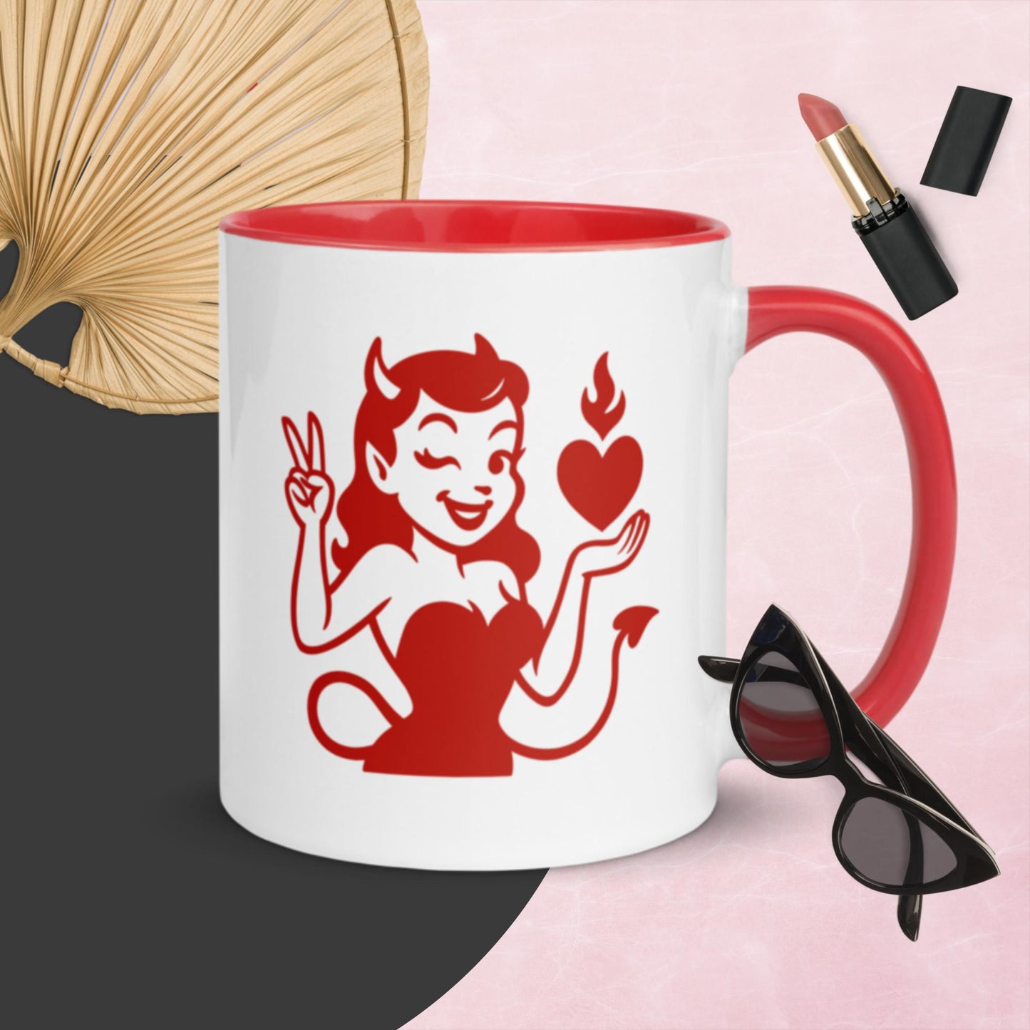 Hotter Than My Coffee Mug – Red Devil Girl Art, Funny Retro Pin-Up Coffee Mug, Sassy Gift for Her, Vintage-Inspired Drinkware