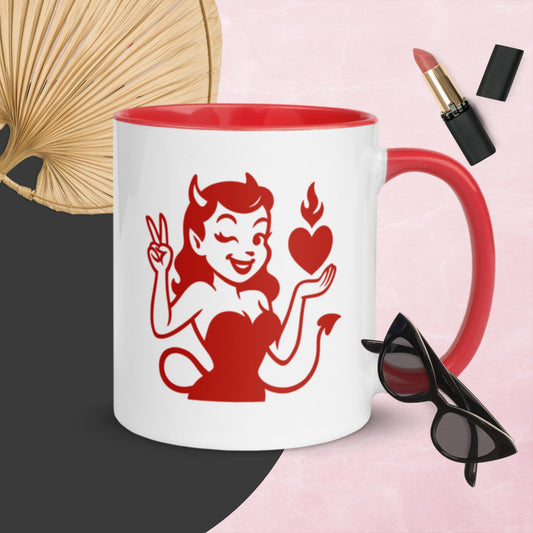 Hotter Than My Coffee Mug – Red Devil Girl Art, Funny Retro Pin-Up Coffee Mug, Sassy Gift for Her, Vintage-Inspired Drinkware