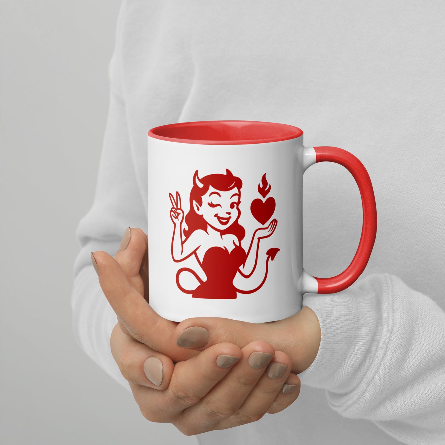 Hotter Than My Coffee Mug – Red Devil Girl Art, Funny Retro Pin-Up Coffee Mug, Sassy Gift for Her, Vintage-Inspired Drinkware